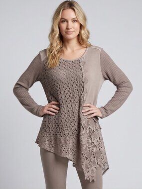 Cleo Floral Lace Tunic Brown